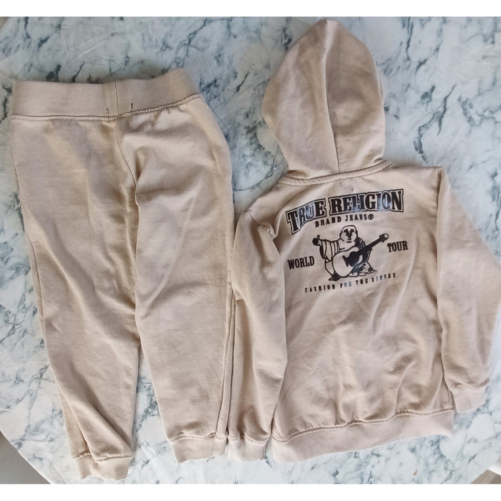 True Religion Tracksuit Set Kids 4T Tan Buddha World Tour Hoodie Joggers Urban